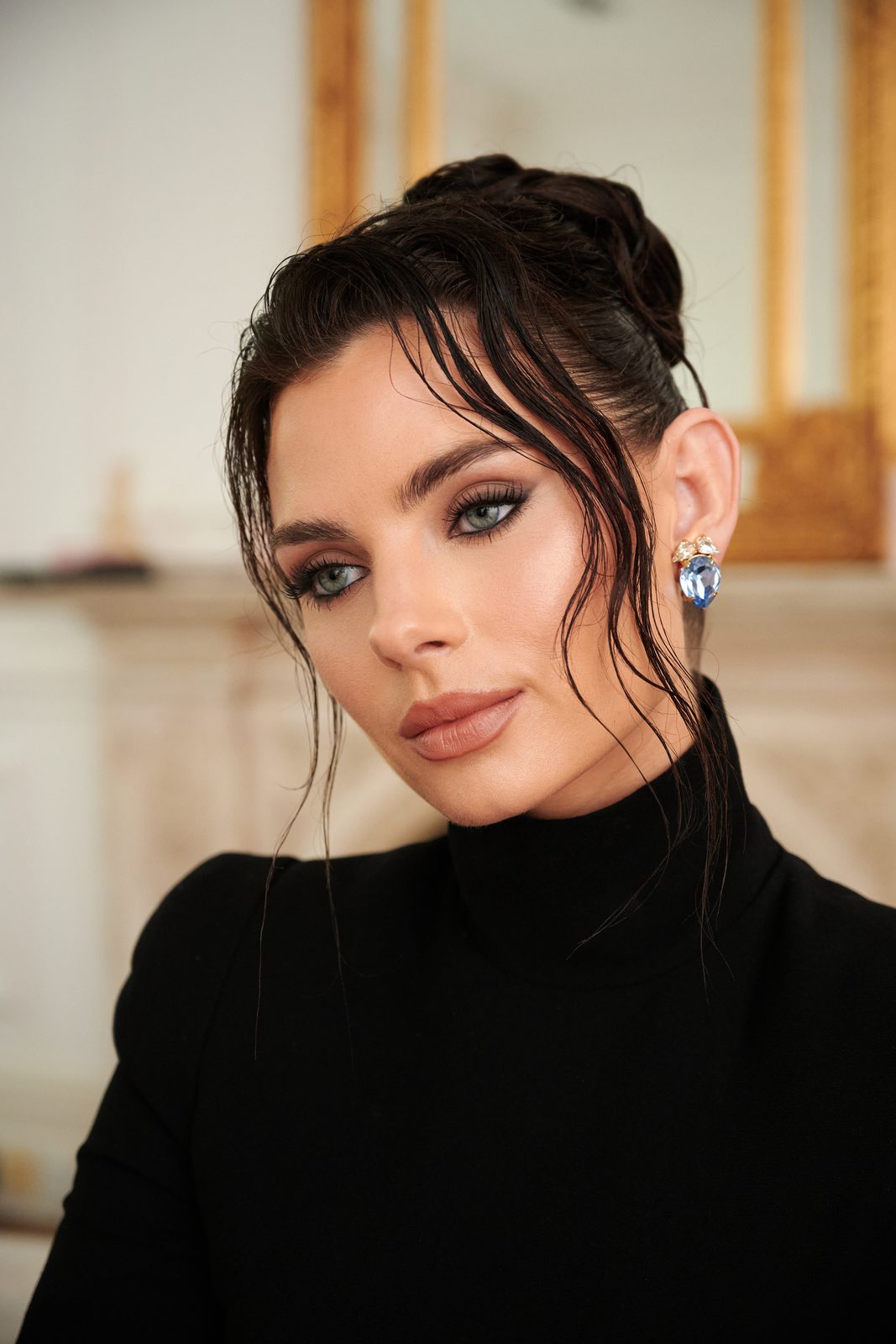 Smoked eye with a black polo neck, beauty editorial by Andrada Rusu